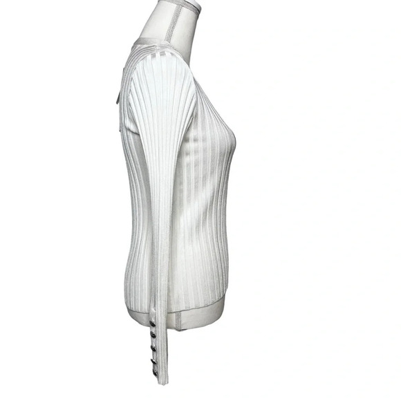 Veronica Beard NWT West Ribbed V Neck Pullover in Off-White Size Medium - Picture 7 of 13